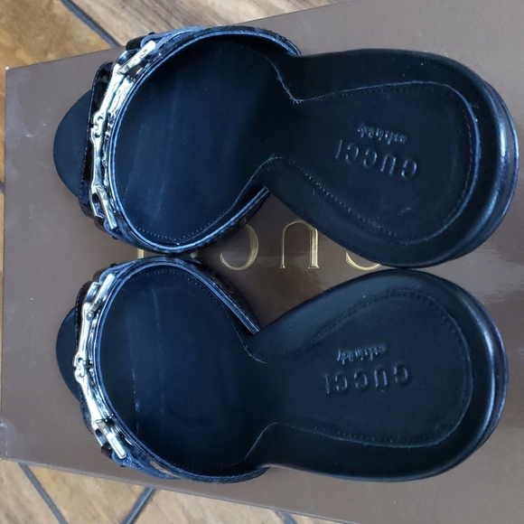 Authentic GUCCI Guccissima Black Patent Sandals Heels Slides 36 C - Picture 6 of 12